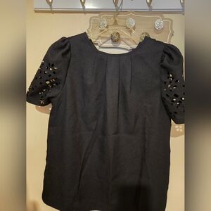 Chic Black Blouse with Eyelet Sleeves Women Size Small by Shein
